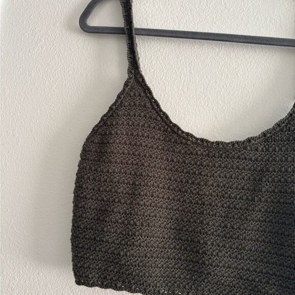 Aerie Green Knit Cropped Tank Boho Top Medium - Picture 3 of 9